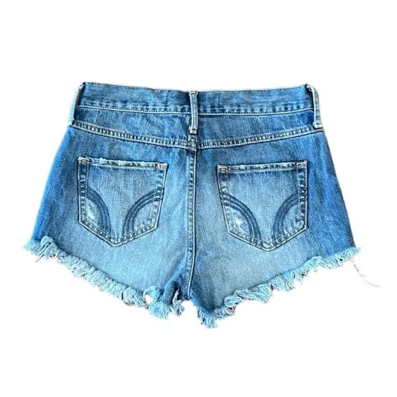 Hollister button fly cotton denim blue raw hem cheeky cut off jean short size 25 - Picture 5 of 11